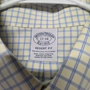 Brooks brothers Mens XL Dress Shirt Yellow/Light Blue - 17 - 34 Regent FIt